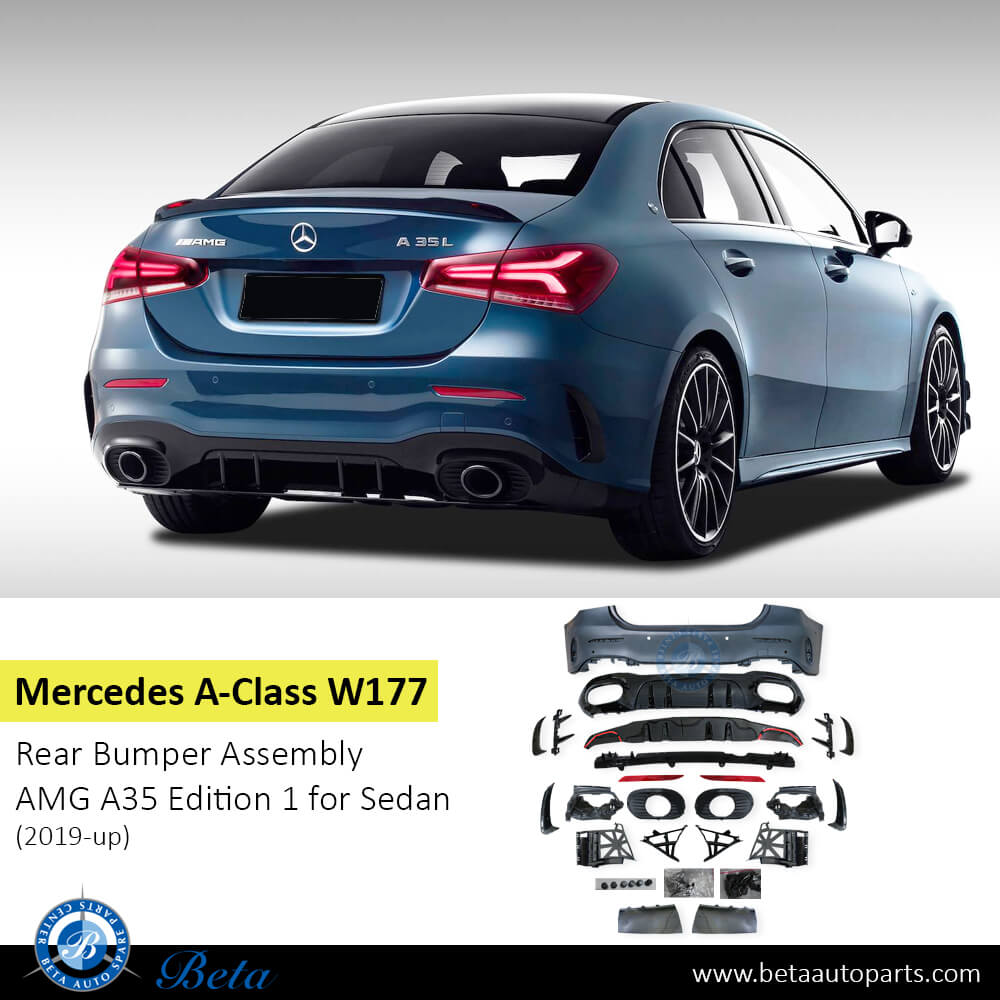 Mercedes A-Class Sedan W177 (2019-2022), Rear Bumper AMG A35 Edition 1 with Park Assist, Taiwan Mercedes A-Class Sedan W177 (2019-2022), Rear Bumper AMG A35 Edition 1 with Park Assist, Taiwan